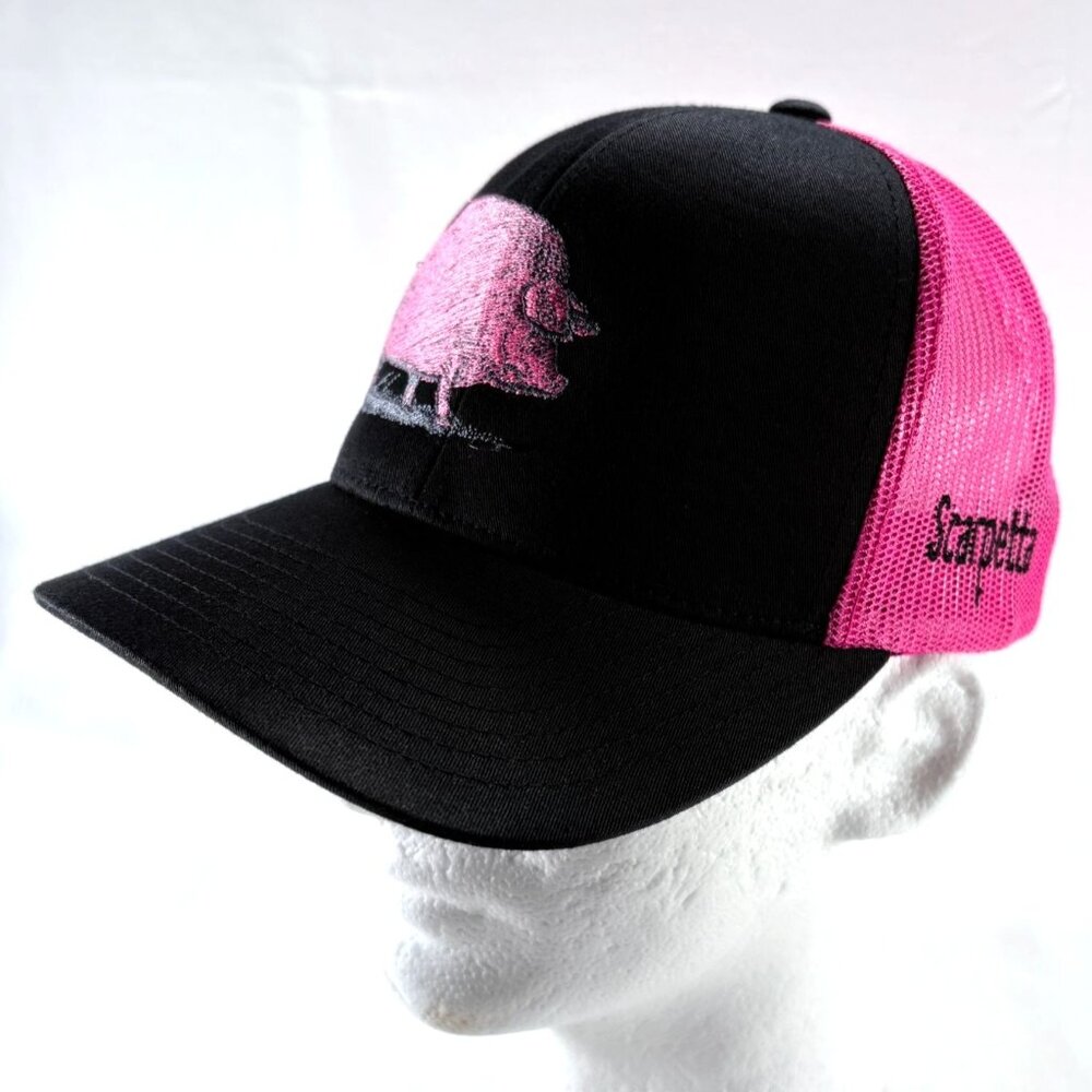 Scarpetta Wine Italy Embroidered Logo Pig Hot Pink & Black Snapback Trucker Hat